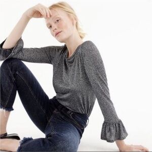 J Crew H1877 Metallic Blouse Ruffle Sleeve Top‎ Shirt Green